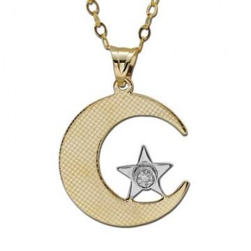 Ye�il Beyaz Alt�n P�rlanta Ay Y�ld�z Kolye
