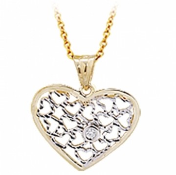 14 Ayar Ye�il Beyaz Alt�n P�rlantal� Kalp Kolye