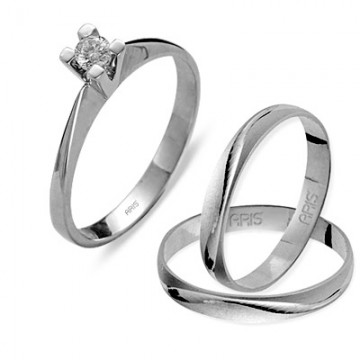 P�rlanta Tekta� 0.13 Ct Y�z�k ve Evlilik Alyans� Alt�n �ift