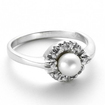 14 Ayar Alt�n Zirkon Ta�l� �nci Y�z�k Pearl