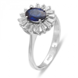 1.16 Karat Safir Tek Sıra Baget Pırlanta Ortası Safir Yüzük