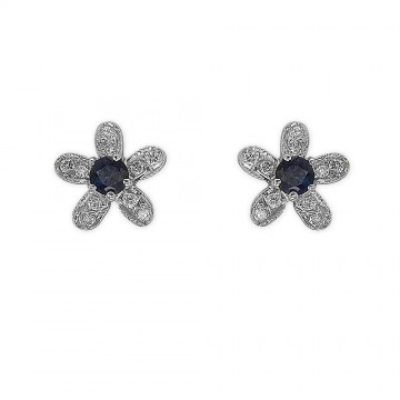  0.24 Karat Safir Pırlanta Altın Küpe Glenda